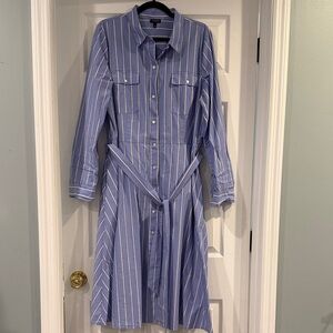 Talbots Blue and White Striped Long Sleeve Dress